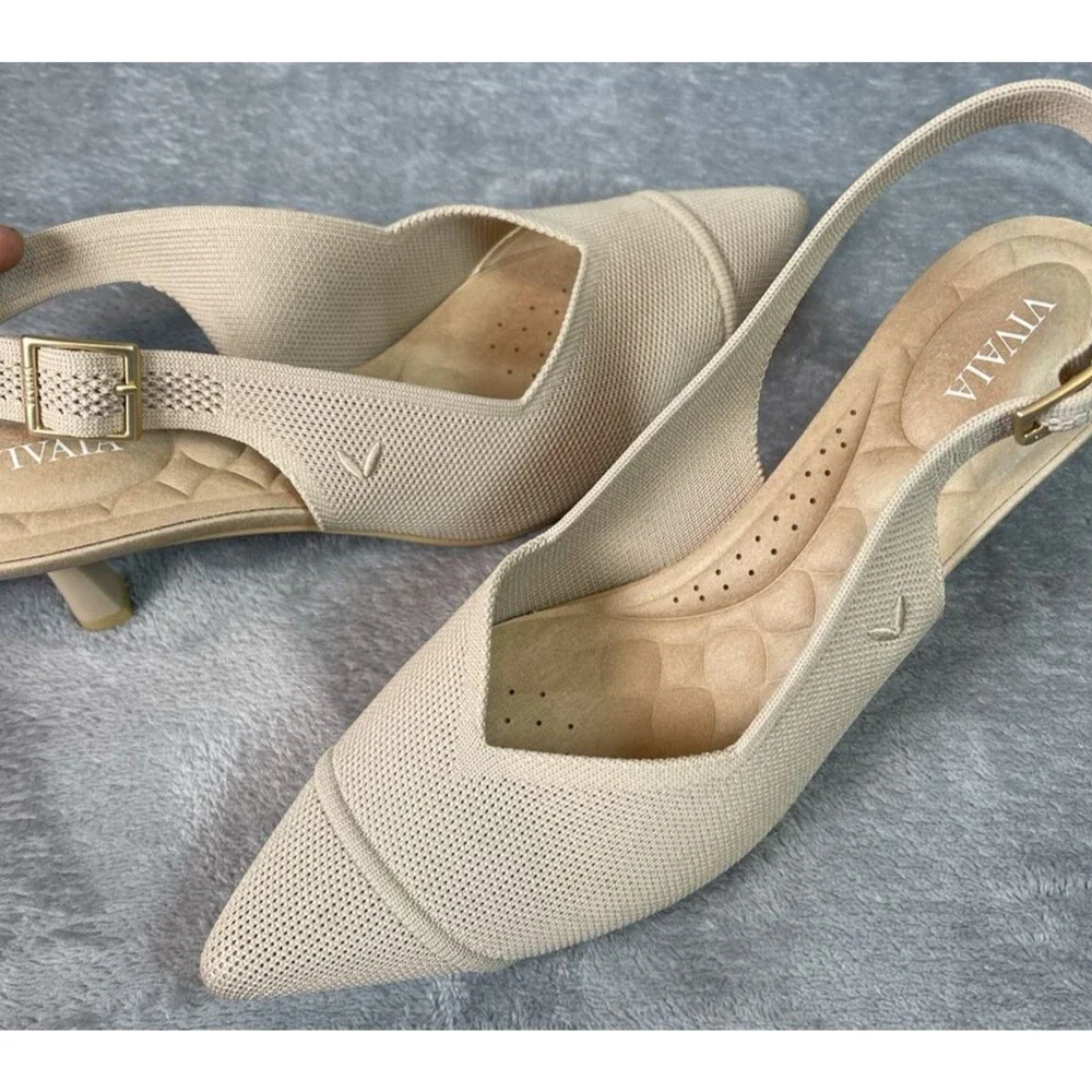 Vivaia NEW Addison knit womens almond kitten heel slingback shoes US 8.5 $169